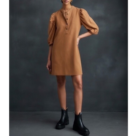 GAP Dresses & Skirts - GAP Corduroy Button Up Dress Long Sleeve Pockets Brown Size Medium Puff‎ Sleeve